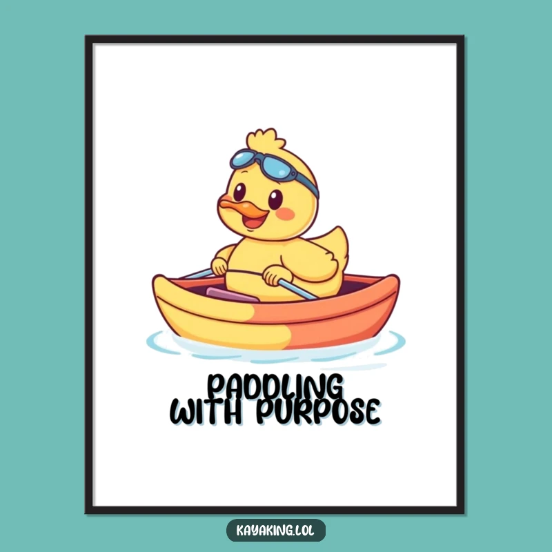 Funny Duck Kayak Poster: Smiling Duck in Colorful Kayak Art, Perfect Funny Gift!