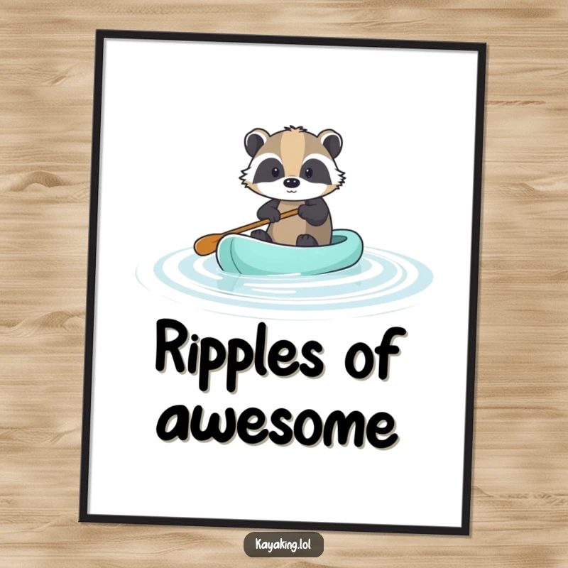 Funny Brave Badger Paddle Poster: A brave badger's gentle journey on water, serene and humorous wall art.