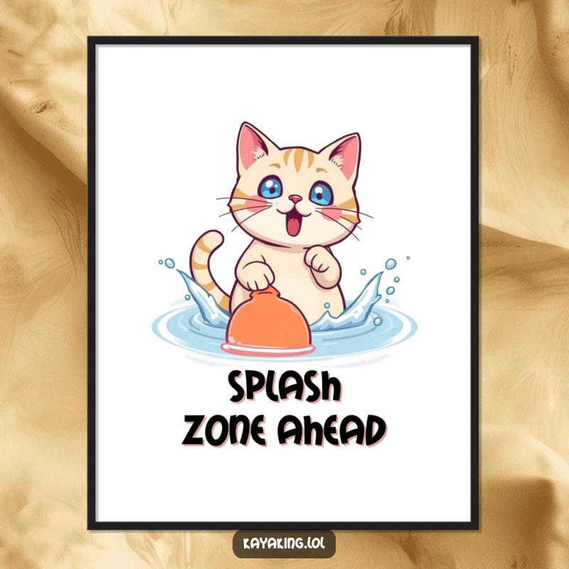 Funny Cat Poster: A surprised cat character splashing water with a paddle, creating a dynamic and humorous visual.