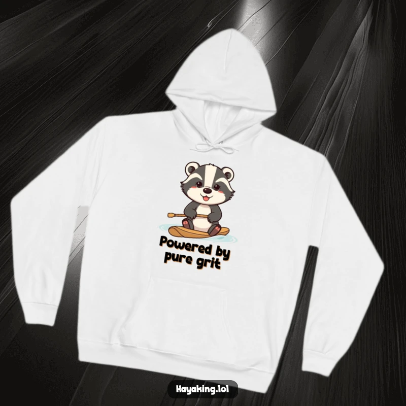 Funny determined badger hoodie, a badger paddling intensely, warm and cozy apparel for tough workouts or cold days.