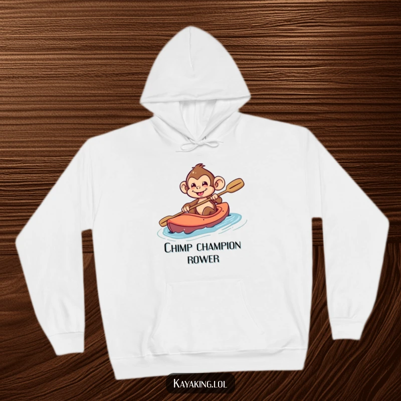 Funny Monkey Hoodie: A playful monkey with a mischievous grin steers a kayak, ideal for cozy adventures.