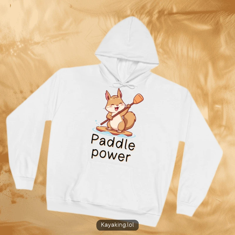 Funny hoodie featuring a focused squirrel putting playful effort into flipping its paddle, embodying determination.