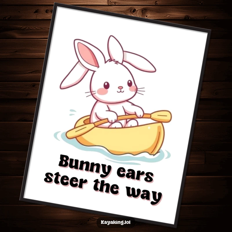 Funny Free Printable Wall Art: A playful bunny steering a kayak, floppy ears streaming in the wind.