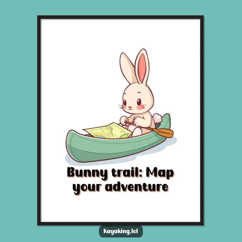 Funny Free Printable Wall Art: Curious Bunny Kayak Map Humor Downloadable Decor