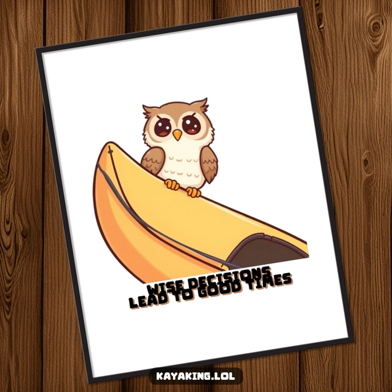 Funny Free Printable Wall Art: A hilarious giggling owl peeks over a kayak, bringing a quirky vibe to any room.