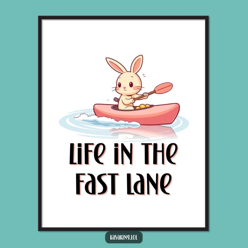 Free Printable Wall Art: Energetic Rabbit Kayaking, Funny Downloadable Art
