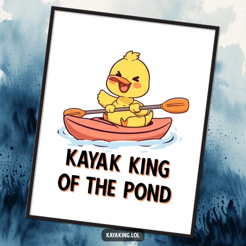 Funny Free Printable Wall Art: An ecstatic duck paddles a kayak with sheer joy, bringing smiles through downloadable art.