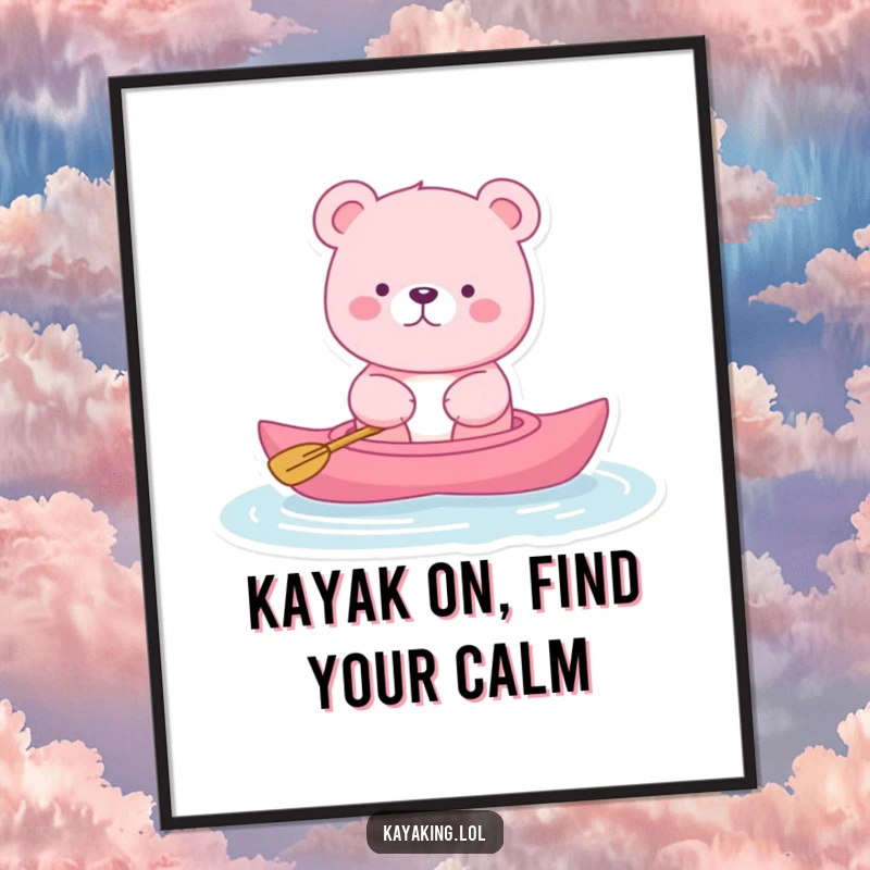 Funny Free Printable Wall Art: A pink bear floating serenely in a kayak, offering a humorous and relaxing decorative element.