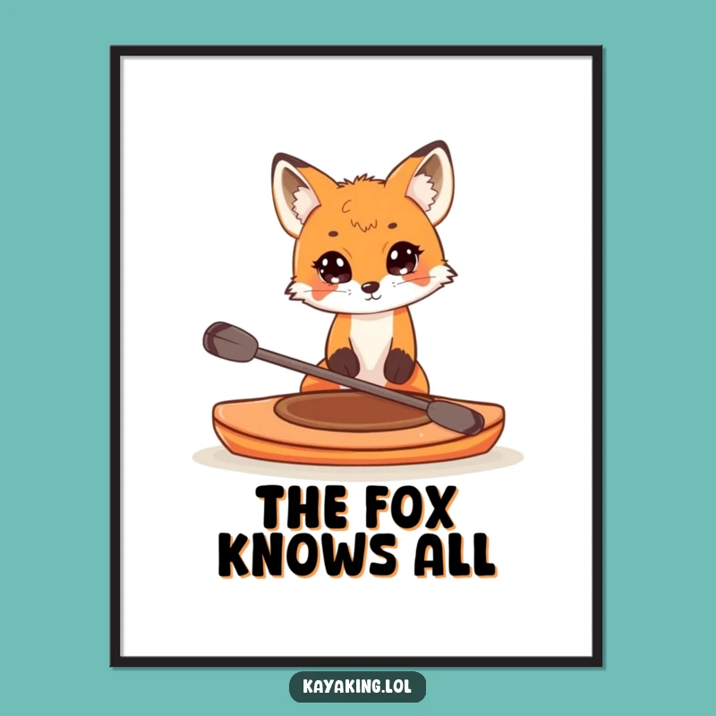 Funny Free Printable Wall Art: Curious Fox Kayaking - Peeking Downloadable Decor