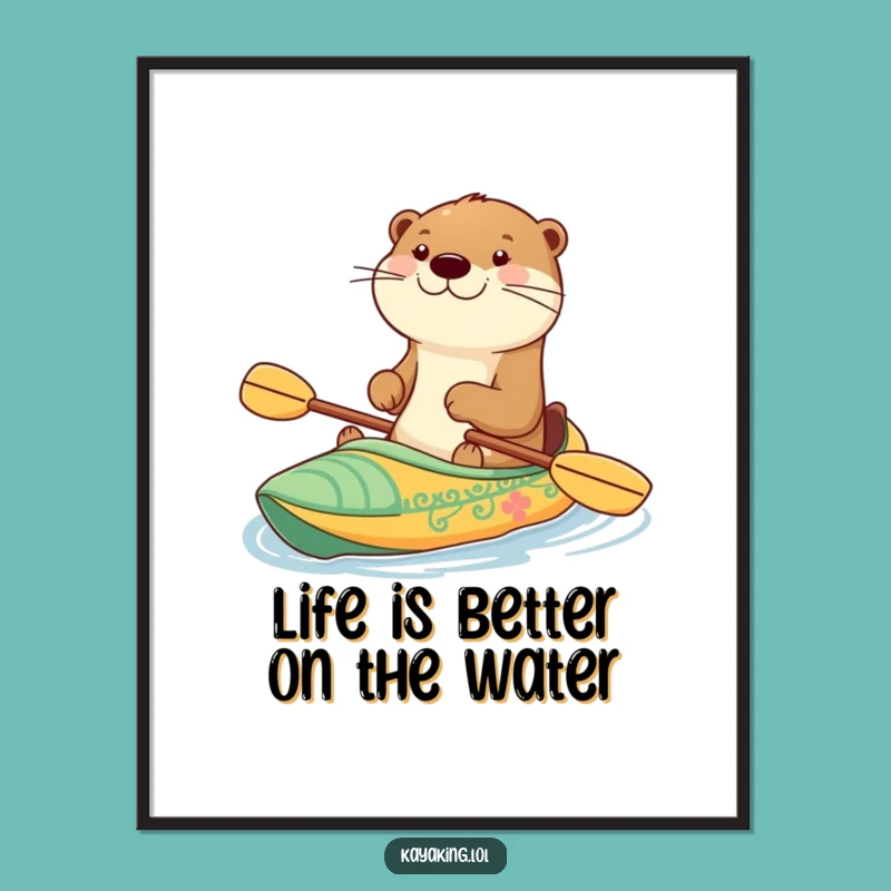 Funny Free Printable Wall Art: Happy Otter Kayaking - Downloadable Decor