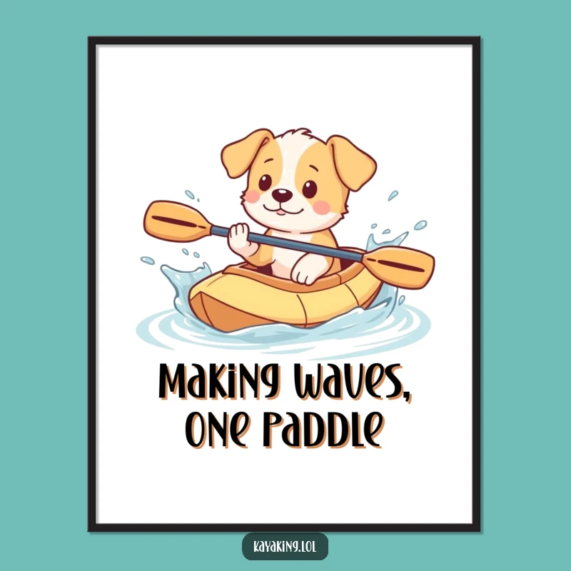 Funny Free Printable Wall Art: Playful Puppy Kayaking Splash Downloadable Decor