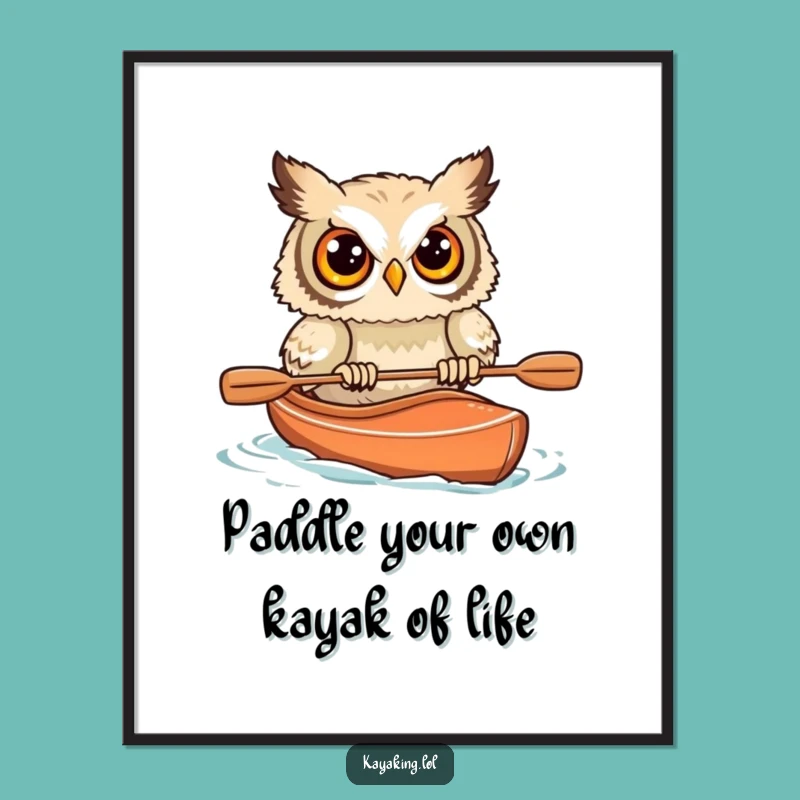 Funny Free Printable Wall Art: Startled Owl Kayaking, Humorous Downloadable Decor