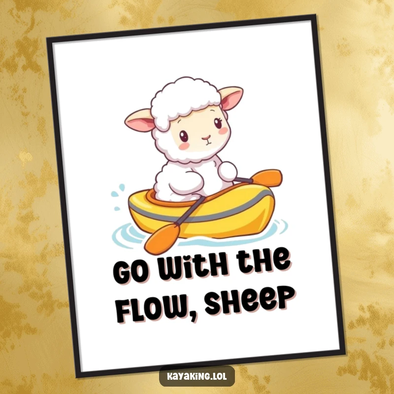Funny Free Printable Wall Art: A fluffy sheep joyfully bobs in a brightly colored kayak, bringing cheerful vibes.