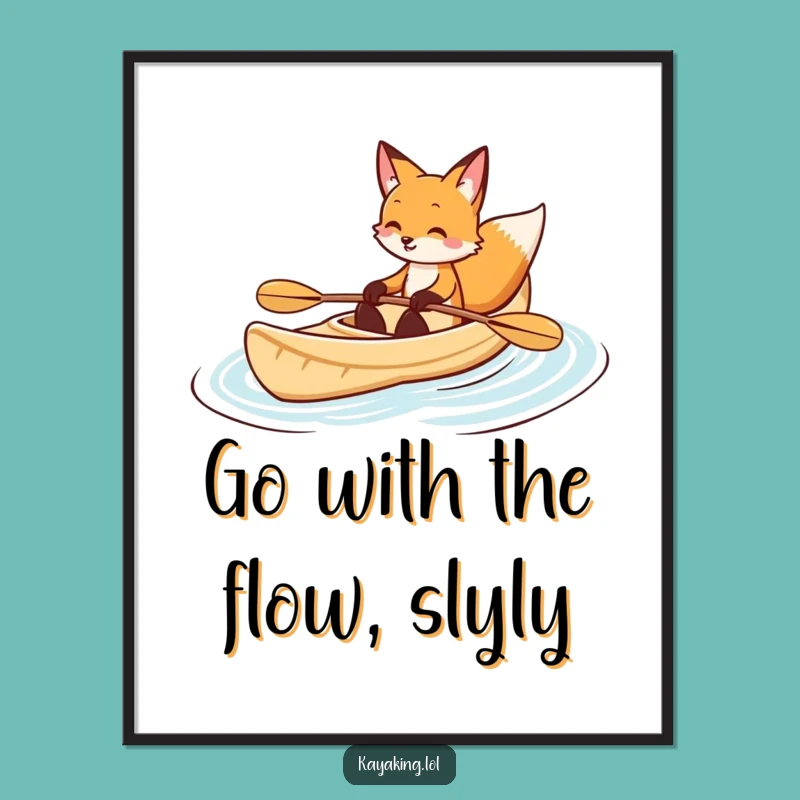 Funny Free Printable Wall Art: Smiling Fox Kayaking Hilarious Downloadable Decor Gift