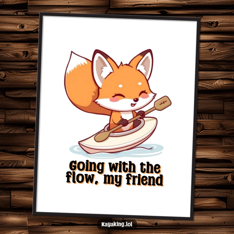 Funny free printable wall art of a playful fox humorously tipping its kayak, a hilarious and downloadable piece.