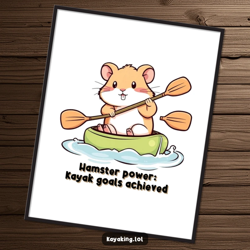 Funny Free Printable Wall Art: A small hamster paddles a kayak with incredible focus and determination, inspiring any viewer.