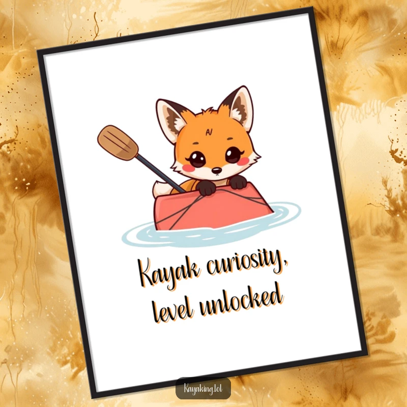 Funny Free Printable Wall Art: A curious fox peeks over the kayak edge, bringing intrigue and humor as downloadable art.