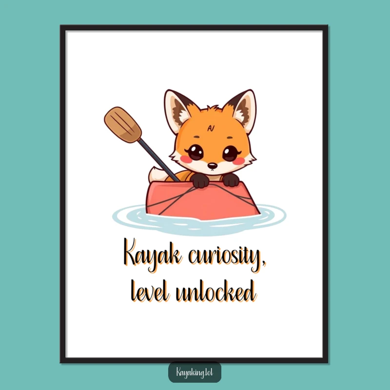 Free Printable Wall Art: Curious Fox Kayaking, Funny Downloadable Decor