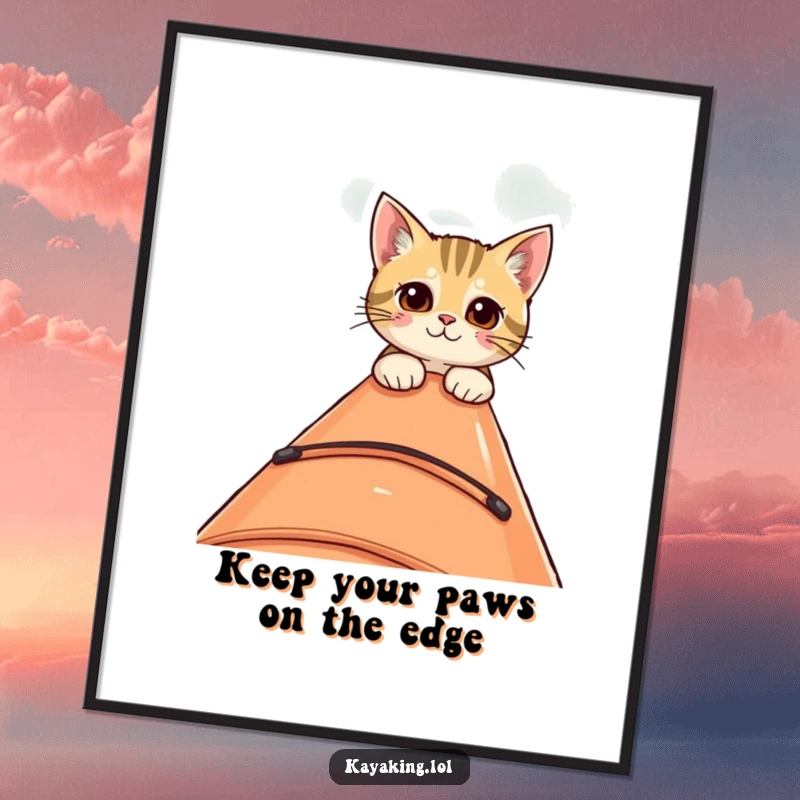Funny Free Printable Wall Art: A curious cat peeks over the edge of a kayak, observing the world with intrigue.