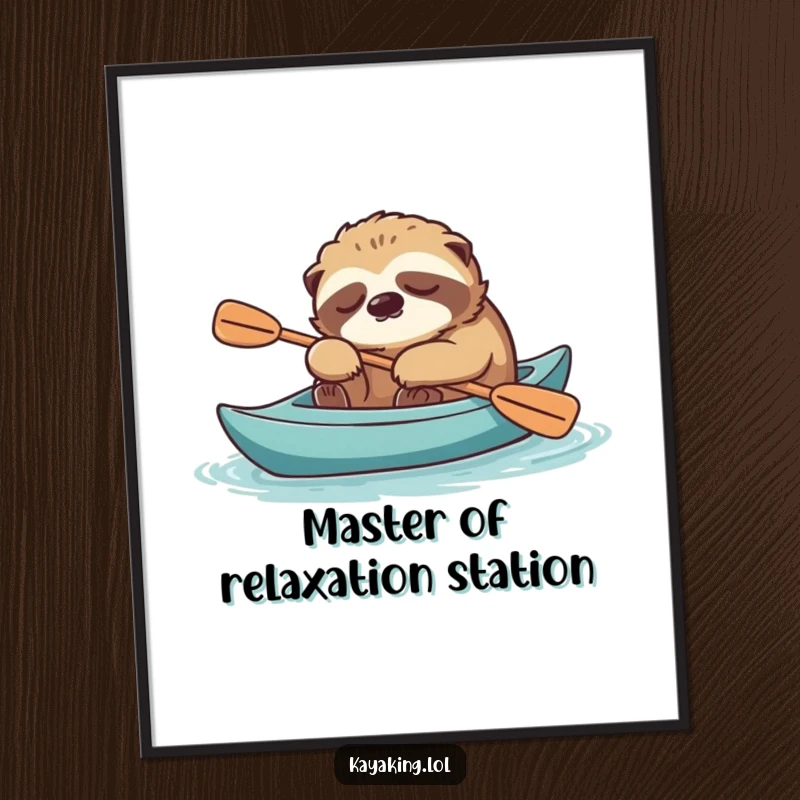 Funny Free Printable Wall Art: A tired sloth naps soundly in a stable kayak with a paddle.