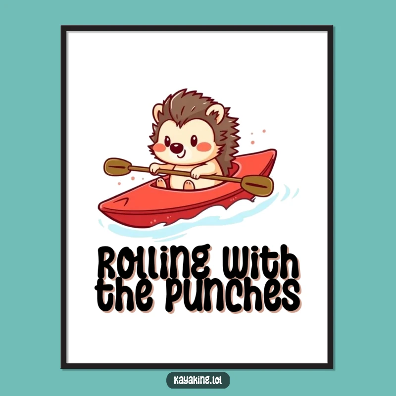 Funny Free Printable Wall Art: Playful Hedgehog Kayaking - Smiling Downloadable Decor