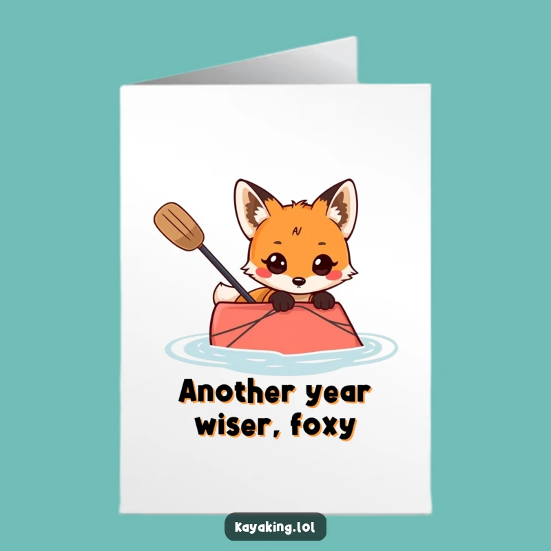 Free Printable Birthday Card: Curious Fox Kayaking, Funny Downloadable Gift