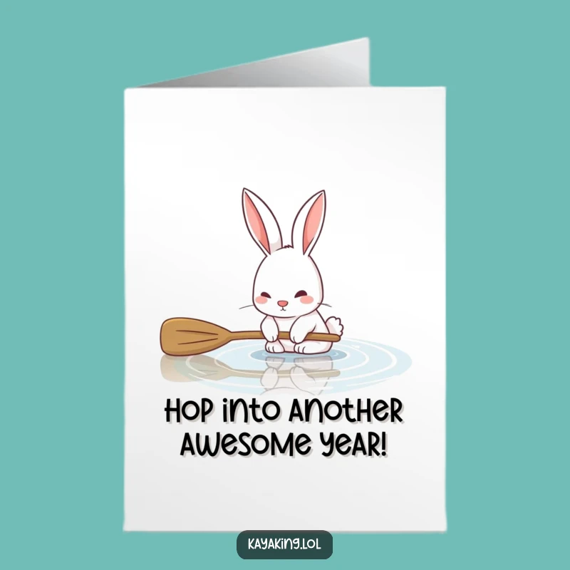 Free Printable Birthday Card: Bunny Kayaking Funny Downloadable Greeting Gift