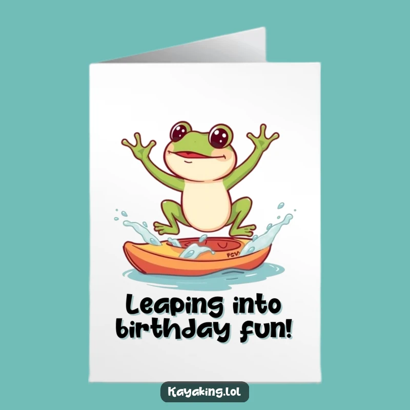 Free Printable Birthday Card: Froggy Splash Kayak Jump Funny Downloadable
