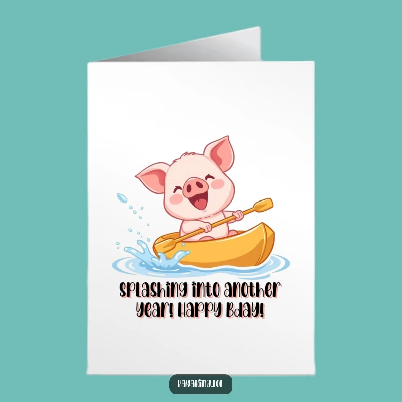 Free Printable Birthday Card: Giggling Piglet Kayak Funny Downloadable Gift
