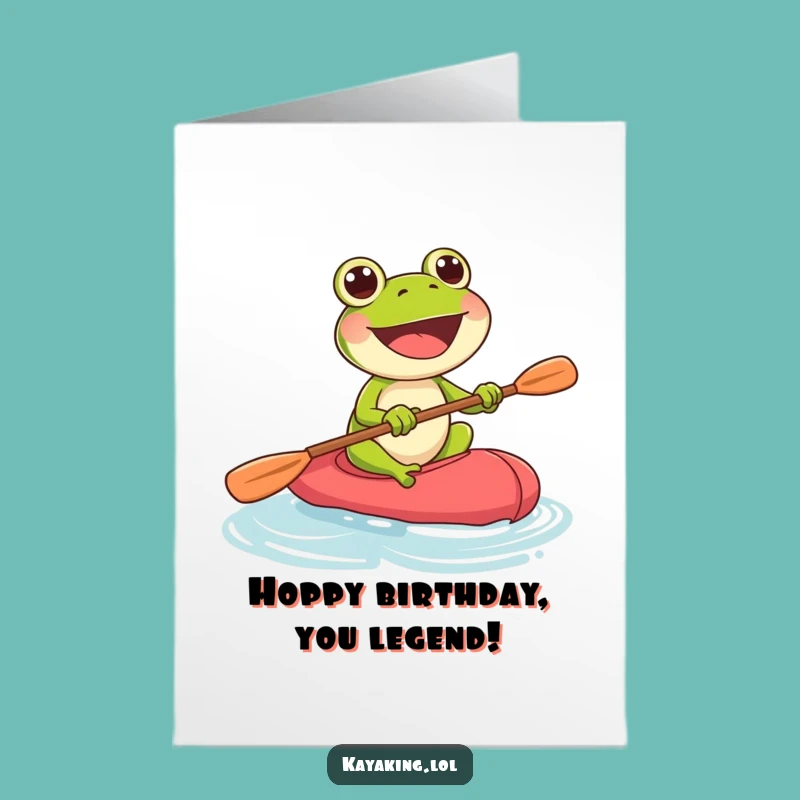 Free Printable Birthday Card: Joyful Frog Kayaking - Funny Downloadable Gift