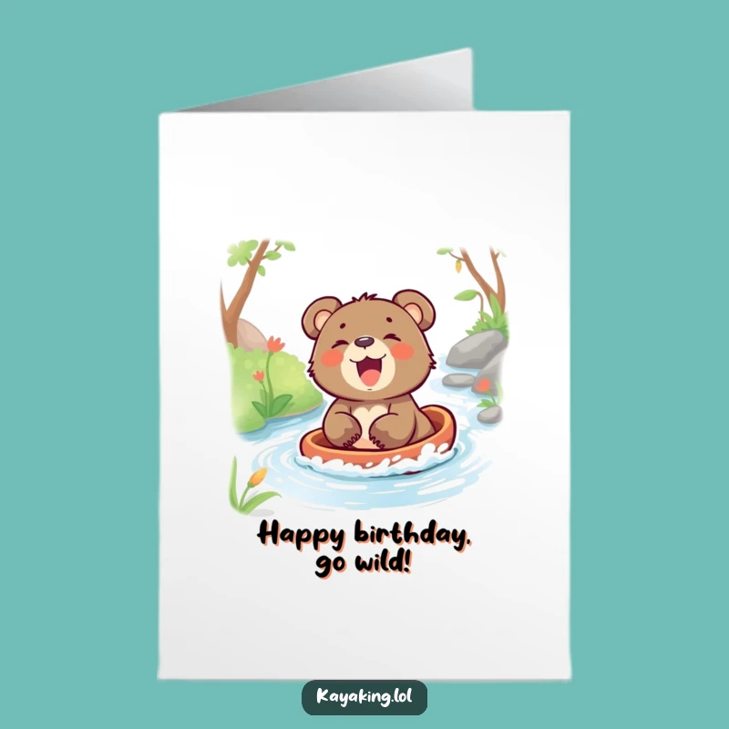 Free Printable Birthday Card: Laughing Bear Cub, Fun River Glide Downloadable Gift
