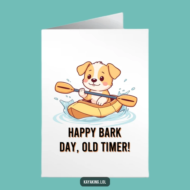 Free Printable Birthday Card: Puppy Kayaking Splash Funny Downloadable Gift