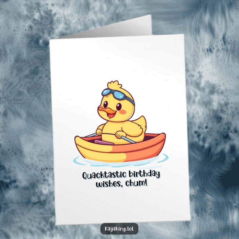 Funny Free Printable Birthday Card: Chubby duck sailing a bright kayak, beaming with joy. Ultimate printable fun.