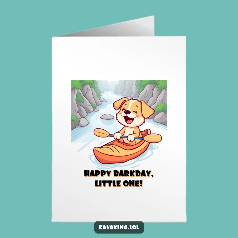 Funny Free Printable Birthday Card: Surprised Puppy Kayaking - Giggles Downloadable Gift