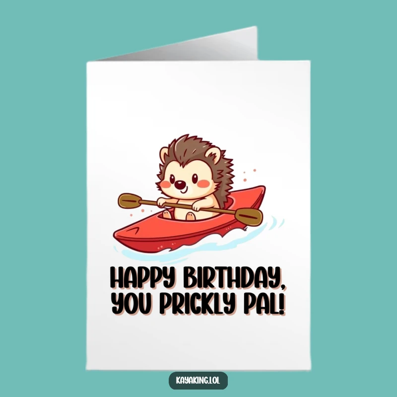 Free Printable Birthday Card: Playful Hedgehog Kayaking - Smiling Downloadable Fun Gift