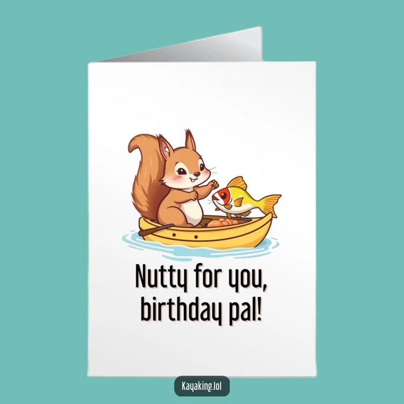 Funny Free Printable Birthday Card: Silly Squirrel Kayak Fishing Fun Downloadable