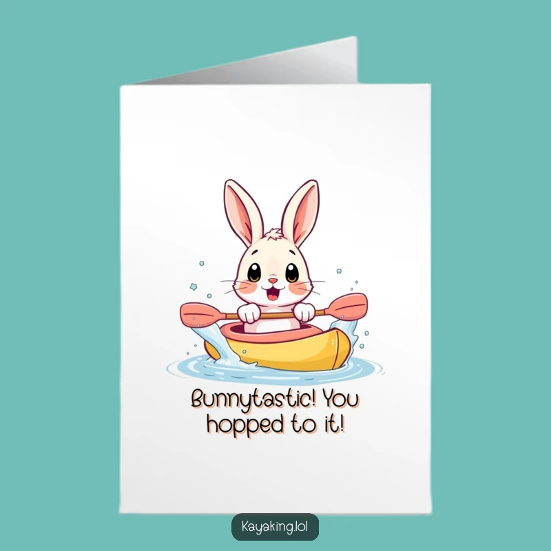 Free Printable Congrats Card: Bunny Kayaking Splash, Hilarious Downloadable Message for a Joyful Achievement!