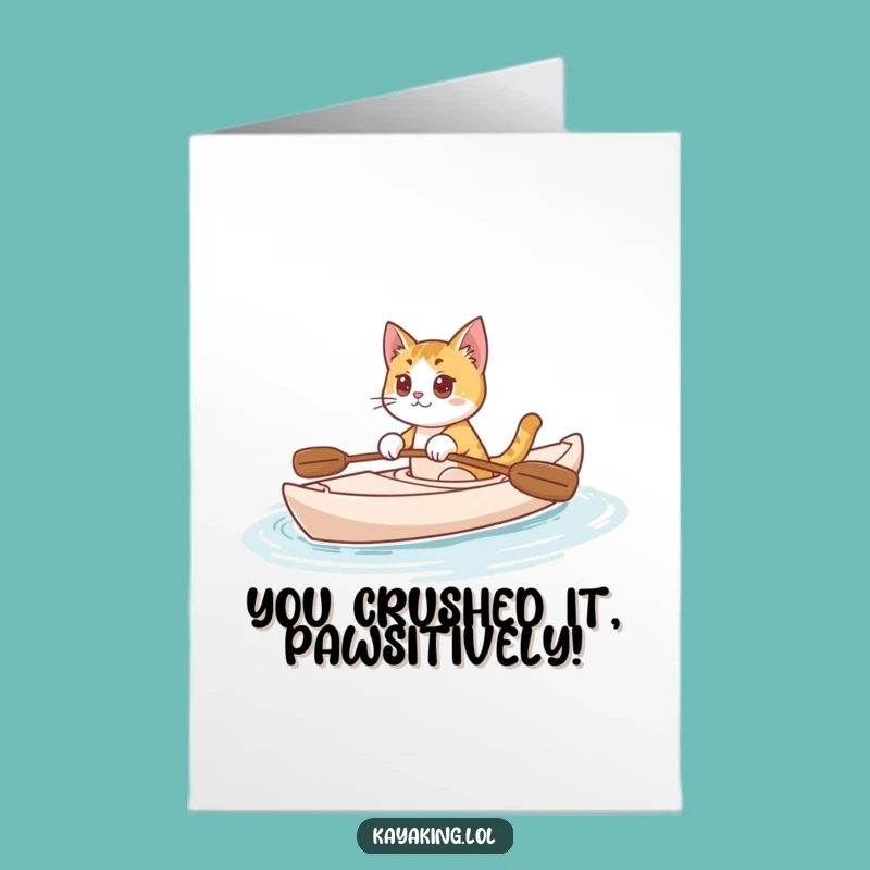Free Printable Congrats Card: Curious Cat Kayaking Achievement Funny Downloadable