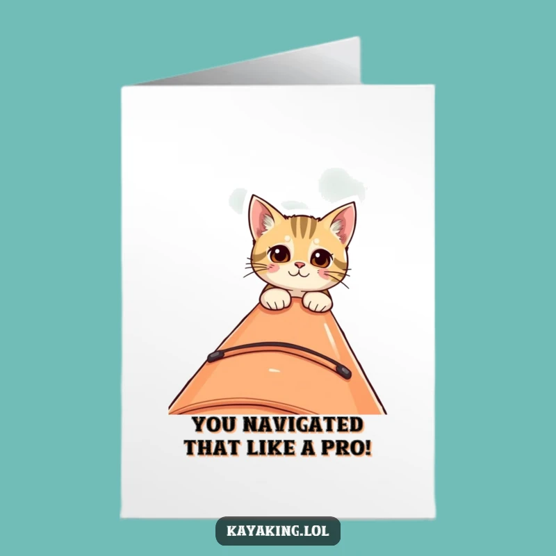 Free Printable Congrats Card: Curious Cat Kayaking - Funny Downloadable Gift
