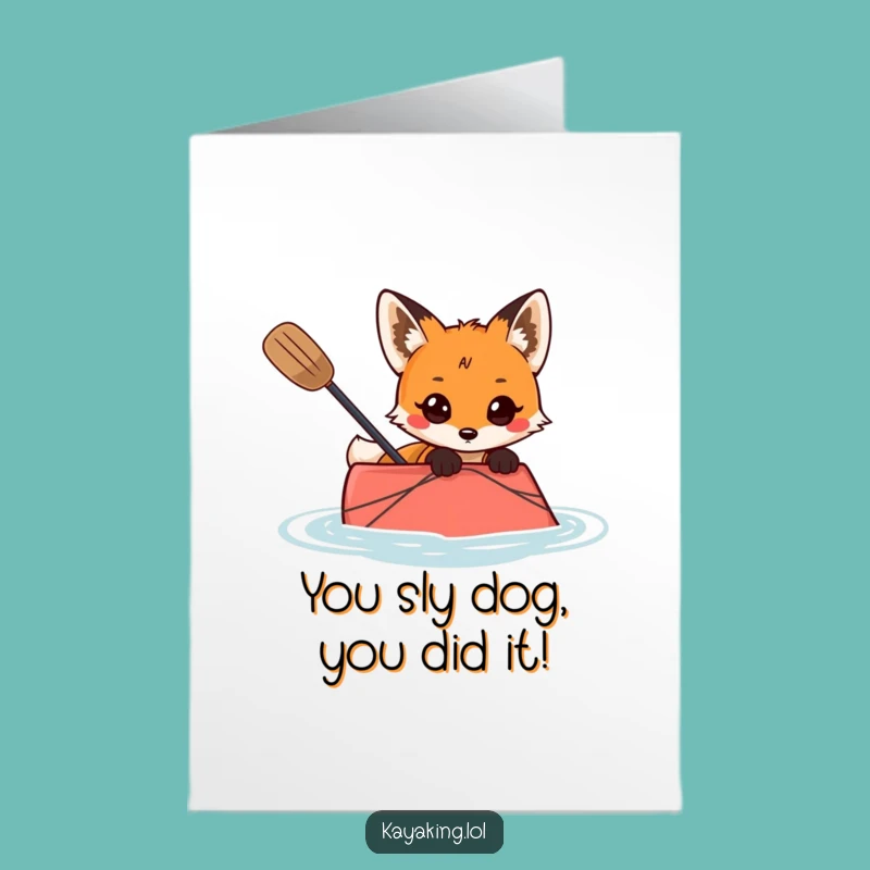 Free Printable Congrats Card: Curious Fox Kayaking, Funny Downloadable Gift