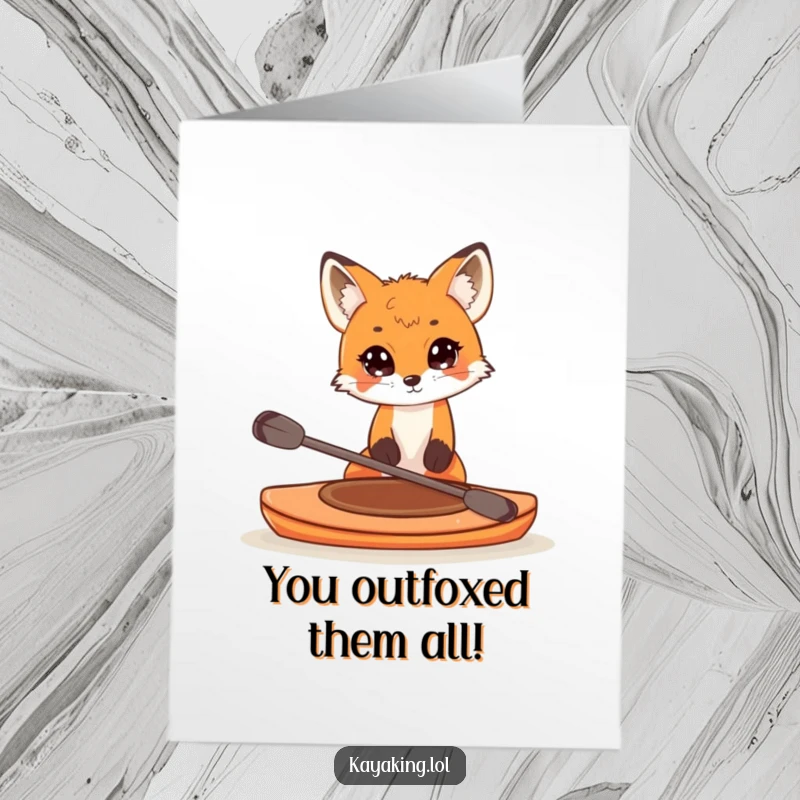 Funny Free Printable Congratulations Card: A curious fox peeks over the edge of a small kayak.