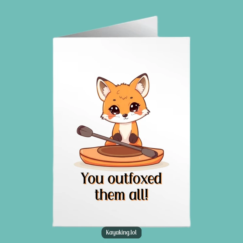 Free Printable Congrats Card: Curious Fox Kayaking - Peeking Downloadable Success Gift