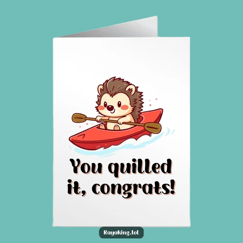 Free Printable Congrats Card: Playful Hedgehog Kayaking - Smile Downloadable Success Gift