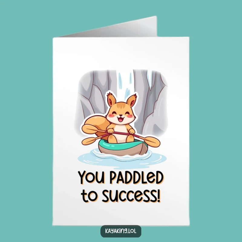Free Printable Congrats Card: Squirrels Kayaking to Victory Over a Waterfall