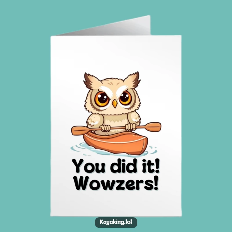 Free Printable Congrats Card: Startled Owl Kayaking, Humorous Downloadable for Big Wins