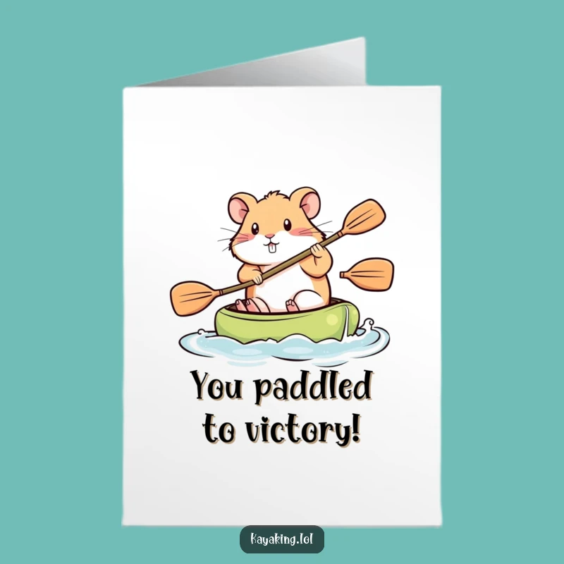 Free Printable Congrats Card: Determined Hamster Kayaking Achievement Downloadable