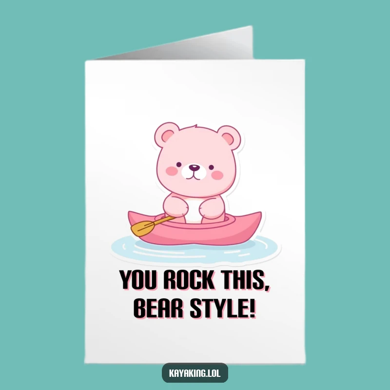 Free Printable Congrats Card: Pink Bear Kayak, Relaxed Success Downloadable Gift