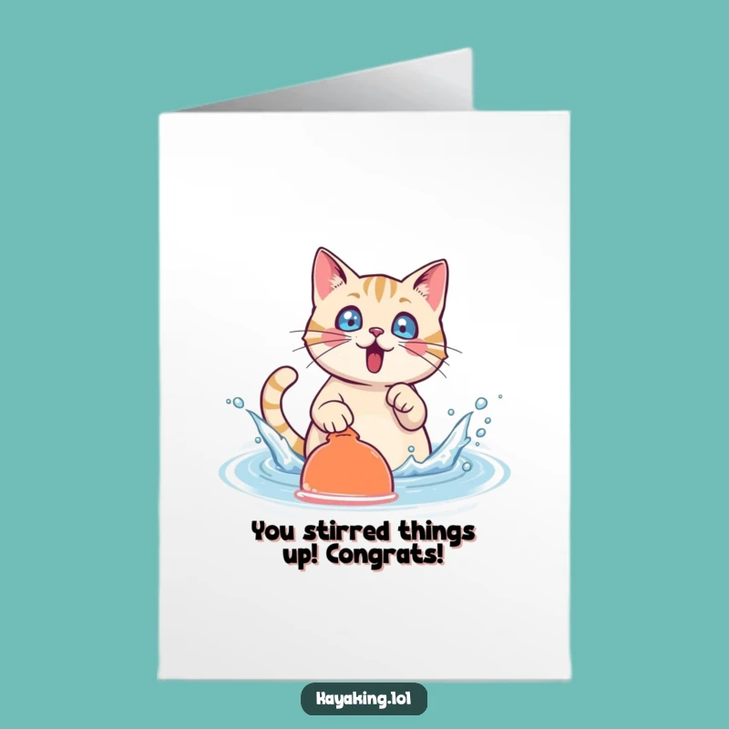Free Printable Congrats Card: Cat Paddle Splash - Humorous Downloadable Gift