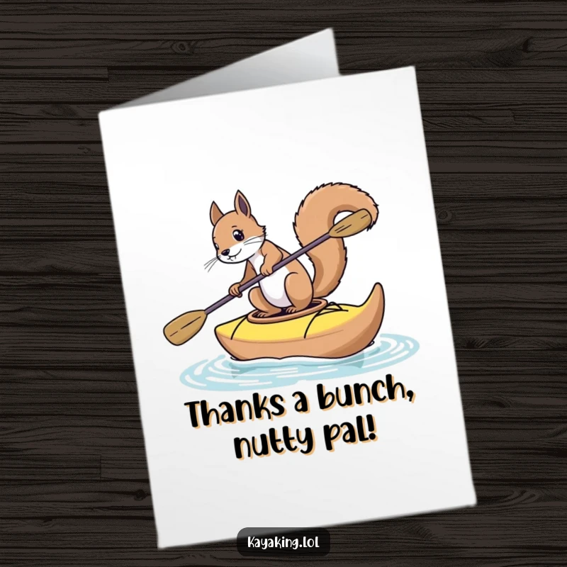 Funny Free Printable Thank You Card: A squirrel tips precariously in a kayak, sending thankful vibes your way.
