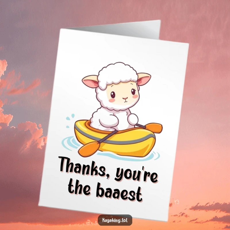 Funny Free Printable Thank You Card: A fluffy sheep in a kayak offers a delightful way to say thank you.